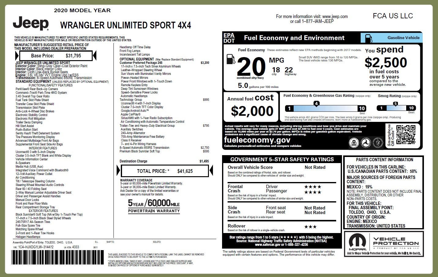 2020 Jeep Wrangler Unlimited Sport S