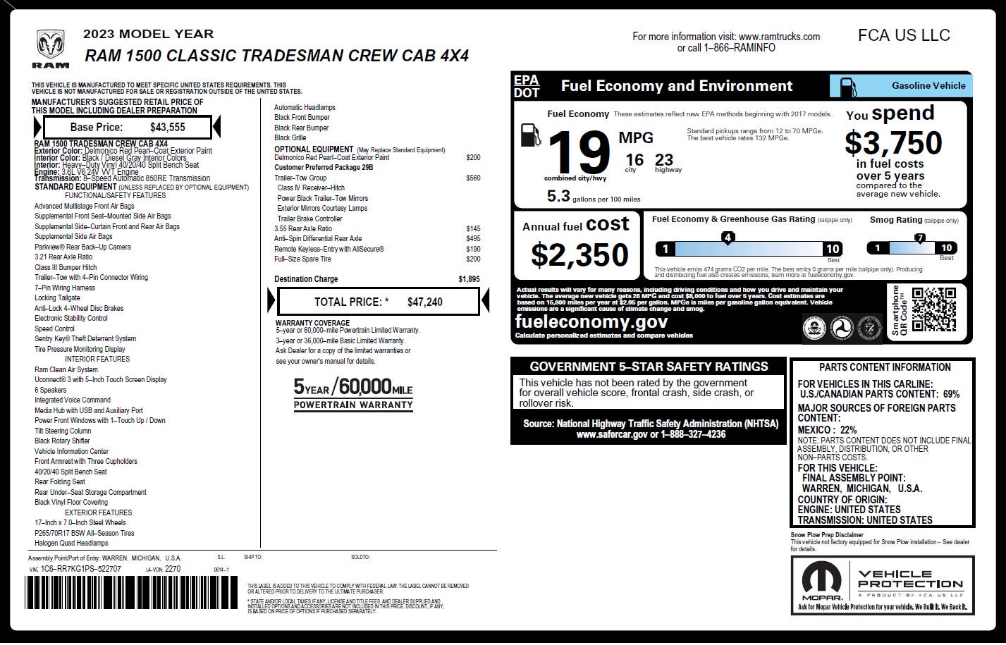 2023 RAM 1500 Classic Tradesman Crew Cab 4x4 5'7" Box