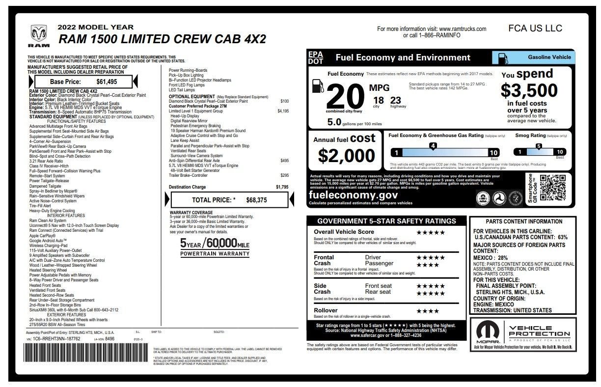 2022 RAM 1500 Limited Crew Cab 4x2 5'7" Box