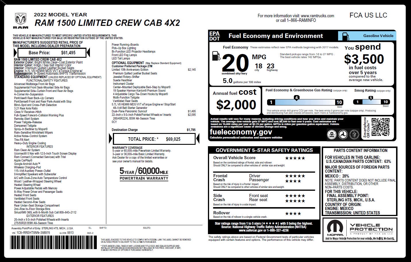 2022 RAM 1500 Limited Crew Cab 4x2 5'7" Box