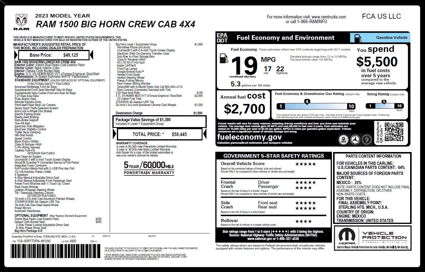 2023 RAM 1500 Big Horn Crew Cab 4x4 5'7" Box