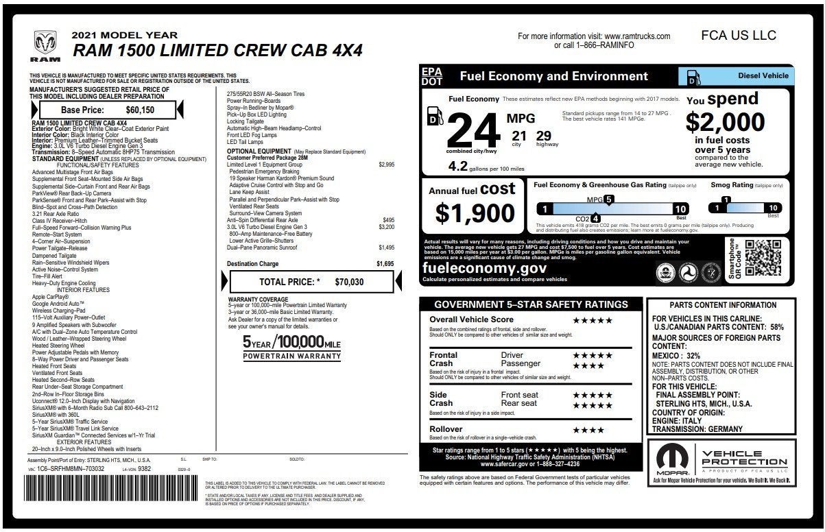 2021 RAM 1500 Limited Crew Cab 4x4 5'7" Box