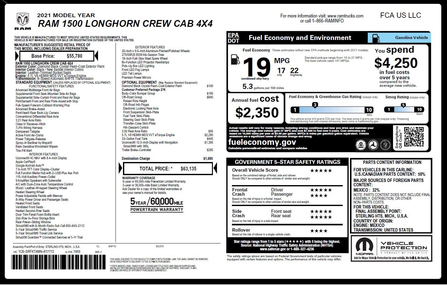 2021 RAM 1500 Limited Longhorn Crew Cab 4x4 5'7" Box