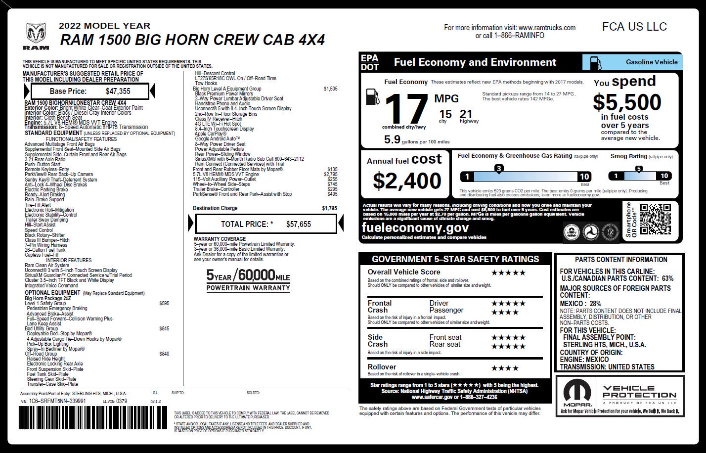 2022 RAM 1500 Big Horn Crew Cab 4x4 6'4" Box