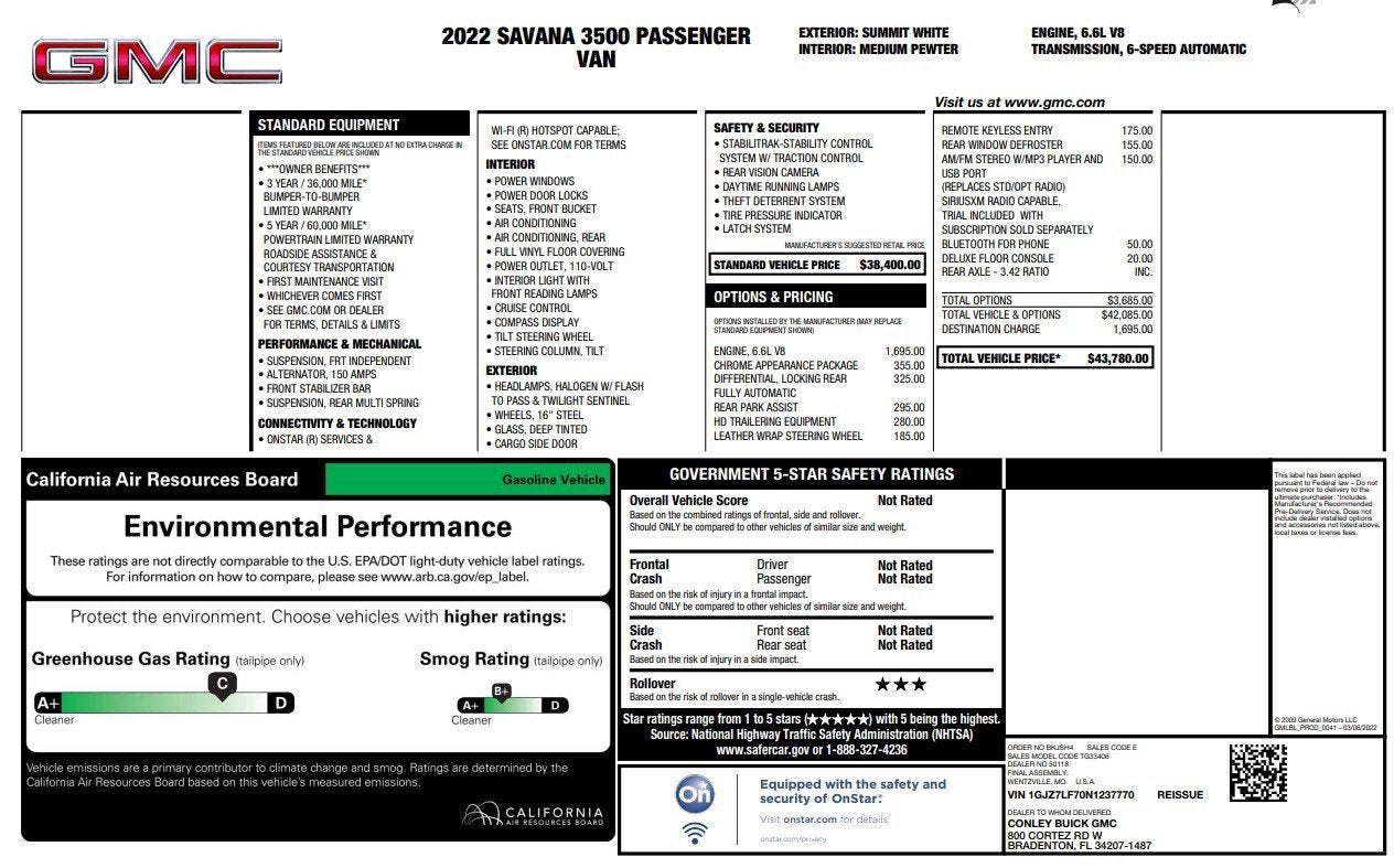 2022 GMC Savana Passenger 3500 LS
