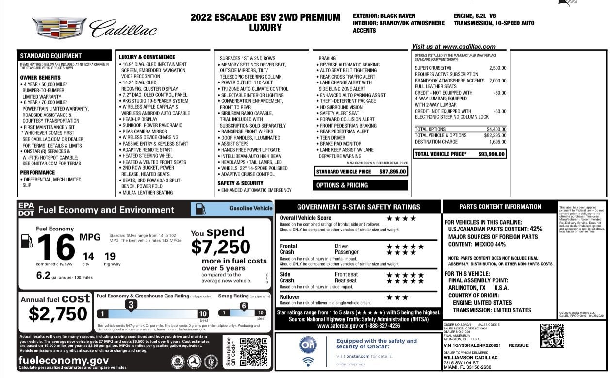 2022 Cadillac Escalade ESV Premium Luxury