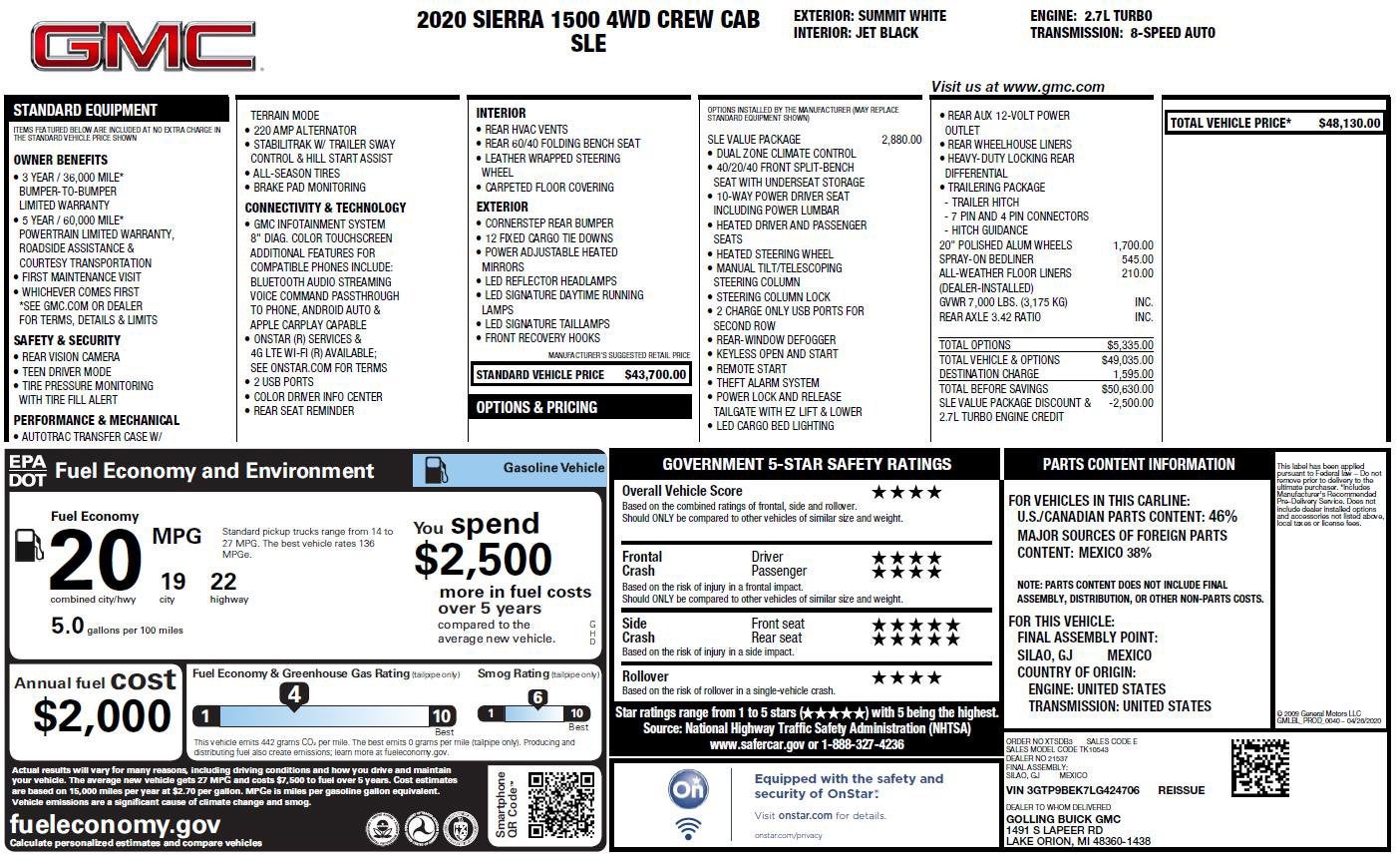 2020 GMC Sierra 1500 SLE