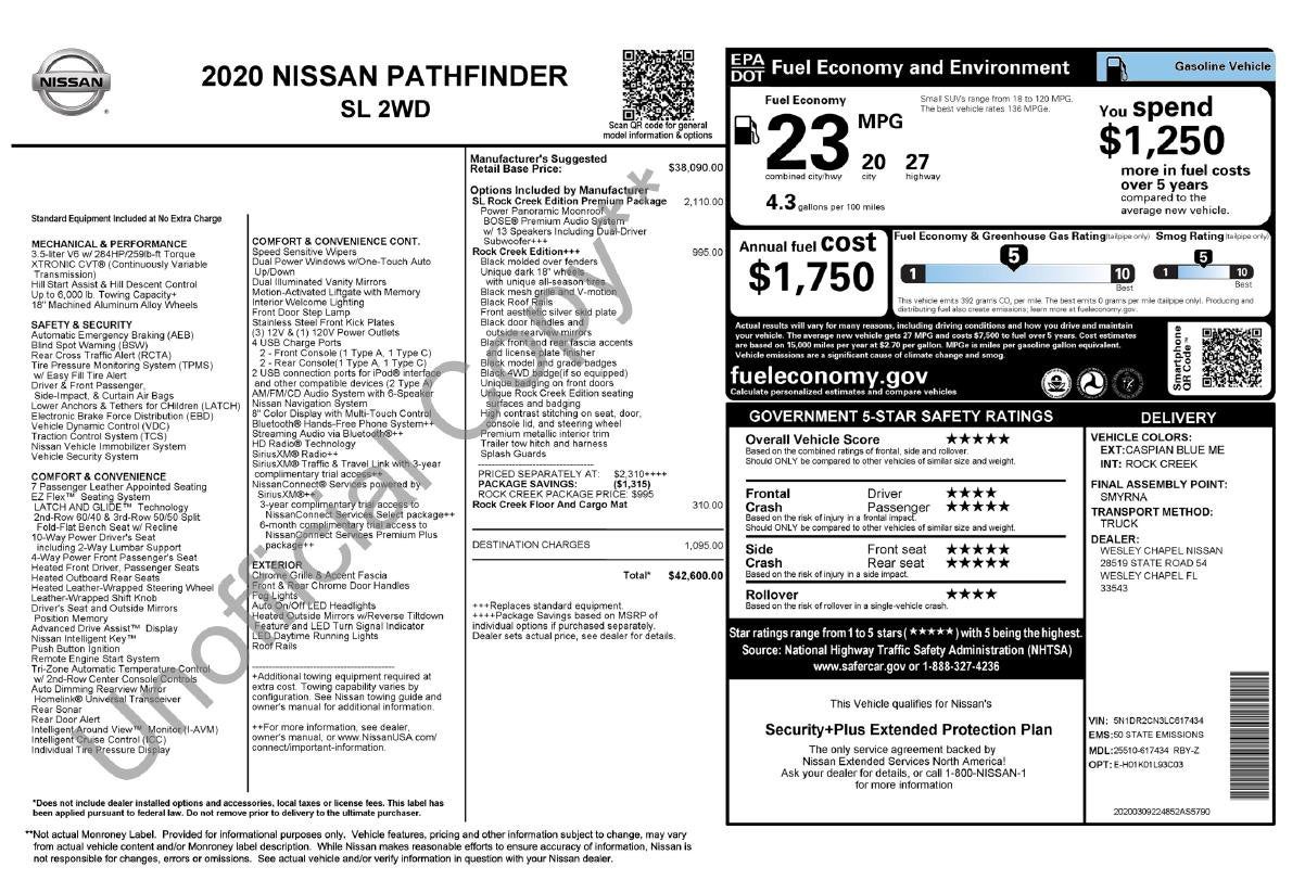 2020 Nissan Pathfinder SL 2WD