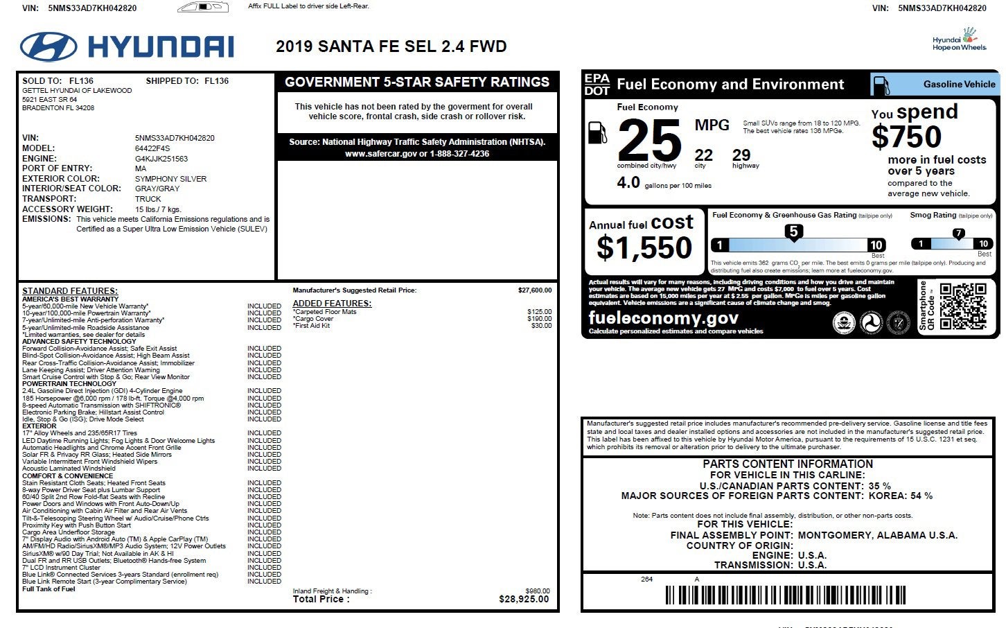 2019 Hyundai Santa Fe SEL