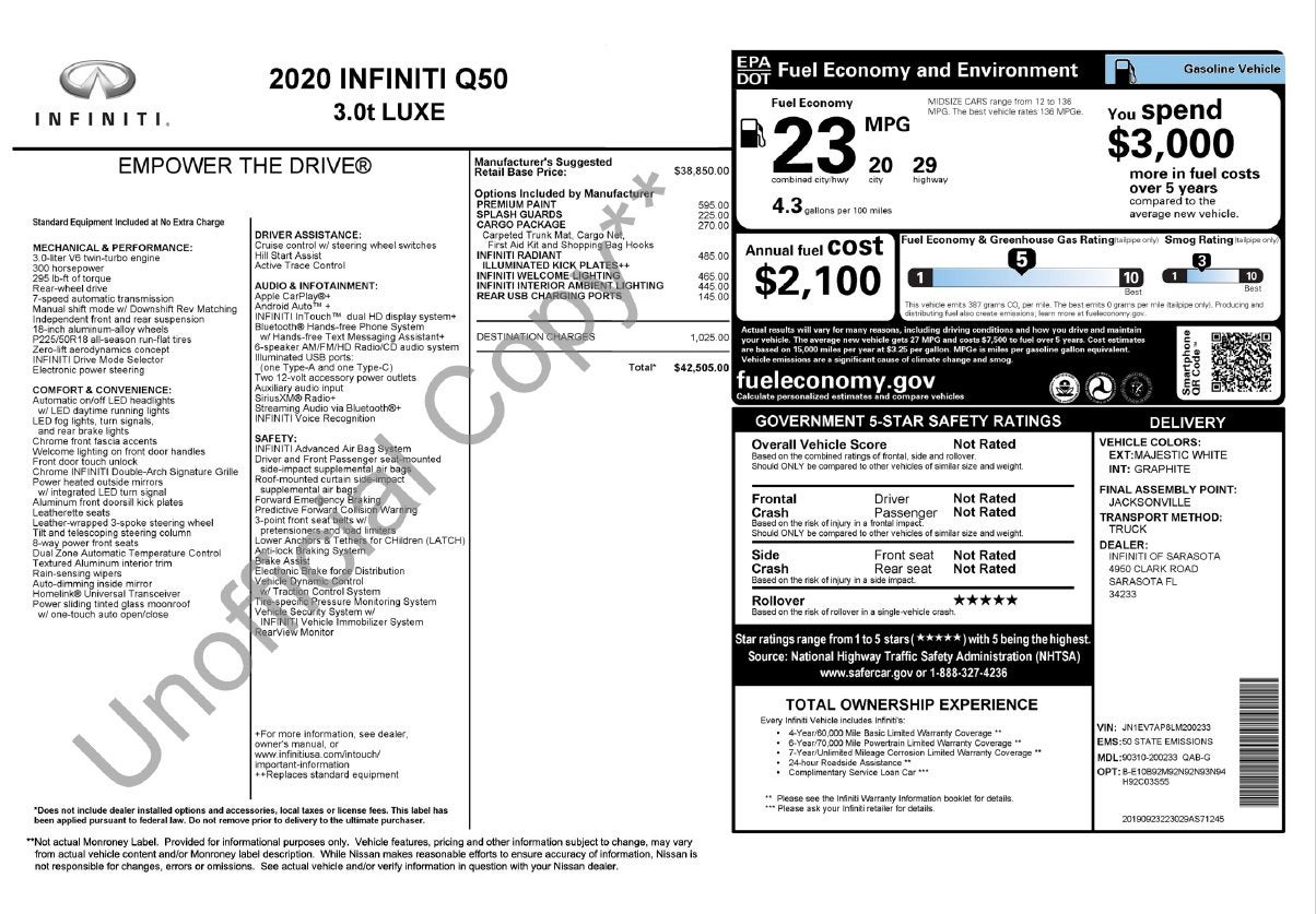 2020 INFINITI Q50 LUXE