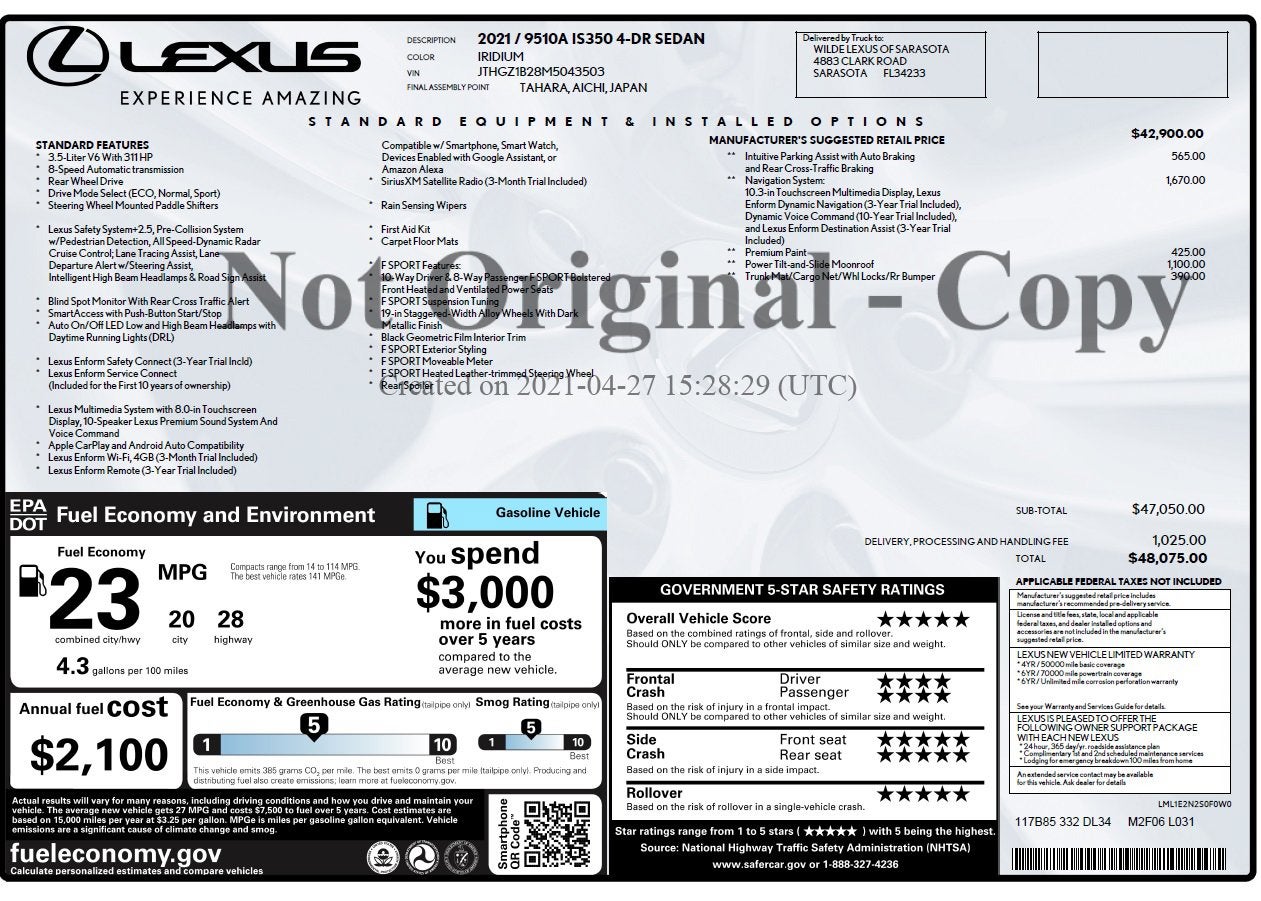 2021 Lexus IS 350 F SPORT