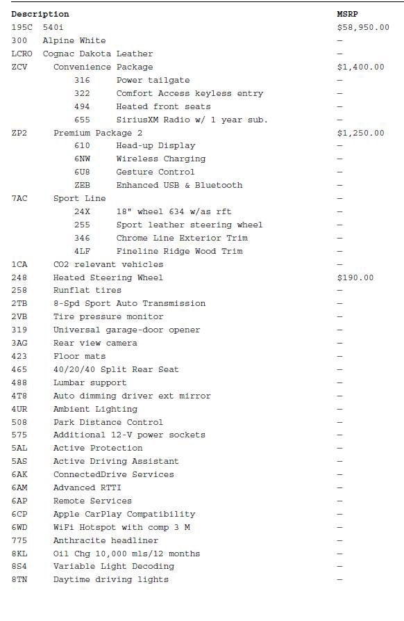 2019 BMW 540i 540i